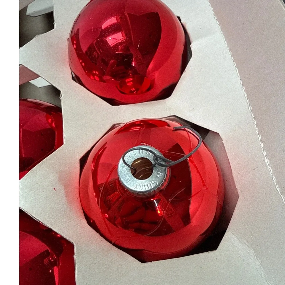 Vintage Shiny Brite Red Glass Christmas Ornaments Set of 8 with Original Box